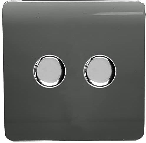 Trendi Artistic Modern Glossy Tactile 2 Gang 2 Way 120w LED Dimmer switch Charcoal