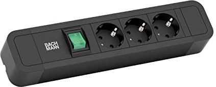 BACHMANN - Primo 2 - Steckdosenleiste 3-Fach mit Schalter. 3fach Steckdosenleiste aus Aluminium mit Schalter in schwarz, Kabellänge 2m HO5VV-F 1,50qmm