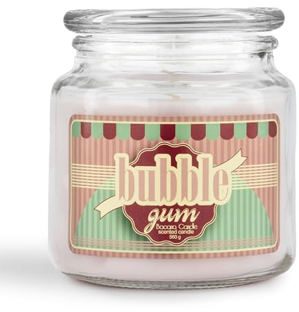 Bacana Candle - Bougie Parfumée en Pot de Verre - Bougie Parfumée en Pot de Verre avec Couvercle - Bougie Cadeau Originale - 560 Grammes - Durée de Combustion ± 100 - Bubble gum - Fraises et Crème