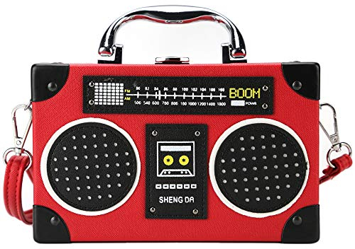 Ondeam Vintage Radio geformte Tasche, PU Elegante Abend Crossbody Handtasche für Frauen