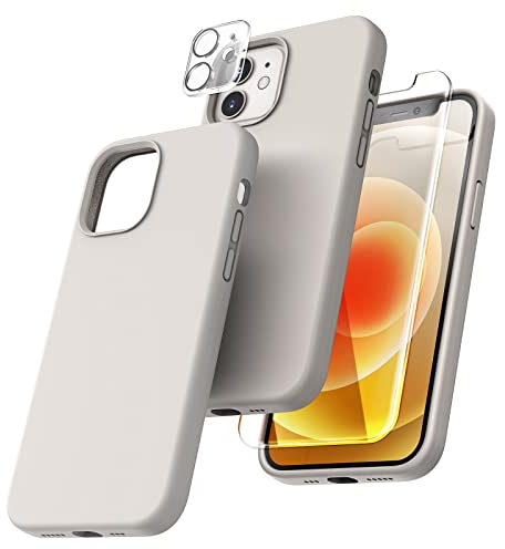 TOCOL Coque pour iPhone 12/12 Pro, Doublure Douce en Tissu Microfibre, Anti-Choc, Anti-Rayures, Coque en Silicone pour iPhone 12/12 Pro 6,1 Pouces, Gris Pierre