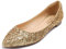 Feversole Women's Sparkle Memory Foam Cushioned Colorful Shiny Pointed Ballet Flats Pumps Glitter Gold Size 3.5