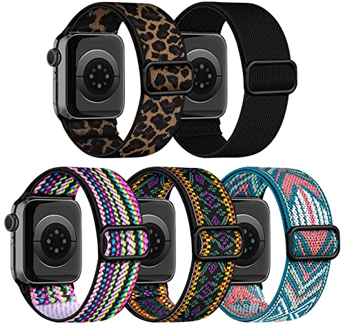 chinbersky 5 Stück Armbänder, kompatibel mit Apple Watch-Armband, 41 mm, 40 mm, 38 mm, für Herren und Damen, verstellbar, Nylon, elastisch, geflochten, Sport, für iWatch Serie 8/7/6/5/4/3/2/1/SE