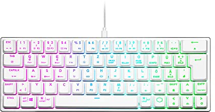 Cooler Master Tastiera da gioco cablata SK620 - Layout compatto al 60%, interruttori meccanici piatti, illuminazione RGB per chiave, controllo al volo -QWERTZ, tastiera DE, argento/bianco