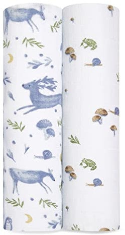 aden + anais Pucktücher, Baby-Decken aus 100% Bio-Baumwoll-Musselin für Neugeborene Mädchen & Jungen, Wickeltücher-Set für Säuglinge & Kleinkinder, 120x120cm, 2er-Pack, Outdoors