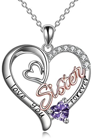 WINNICACA Schwester Anhänger Sterling Silber I Love You Forever Halskette Juni Geburtsstein Anhänger Schmuck für Frauen Schwester Freund Geburtstagsgeschenke