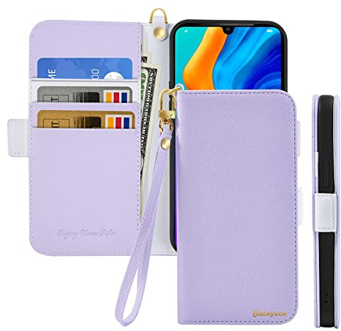Butnyeoe Handyhülle für Huawei P30 Lite Klappbar Hülle,Litschi Textur Leder Wallet Schutzhülle Tasche Flip Cover Case,Magnetic Closure Klapphülle mit Kartenfach Standfunktion,Helles Lila