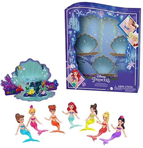 DISNEY Princess Arielle - Geschichtenbuchset von Arielle und 7 Meerjungfrauenfiguren, Unterwasser-Verpackung, für Kinder ab 3 Jahren, HLW96