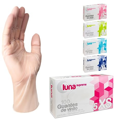 Guantes Desechables de Vinilo, 100 unidades/caja, Sin Polvo, Guantes de Vinilo, Guantes Desechables (XS, Transparente)