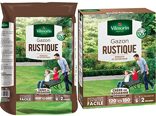 Vilmorin 4460417 Gazon Rustique, Vert, 10 kg & 4460415 Gazon Rustique, Vert, 3 kg