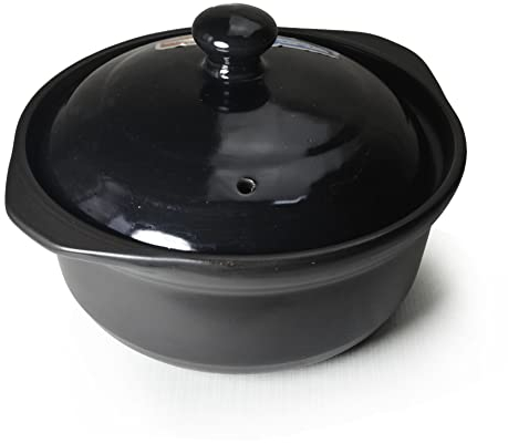 Casserole Clay Pot 50oz Heat-resistant Premium Ceramic Bowls Lid Cooking Soup Black White (Black 40oz)