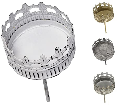 NETPROSHOP Teelichthalter Kerzenhalter Krone Krönchen zum Stecken Durchmesser 7 cm, Farbe:Weiss Antik, Auswahl:7 cm