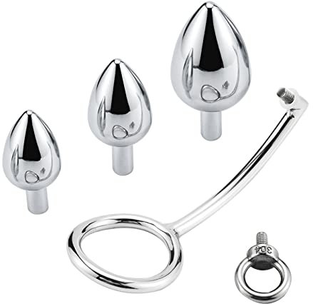 Hrekssi Edelstahl Analhaken Anal Hook Mit 3 Anal Plug Butt Plug Set, Hodenring Hakenring Mit Buttplug Für Männer, Metall Anal Haken Anal Plug Cock Ring Hodenstrecker Sexspielzeug Für Männer,Ring50mm