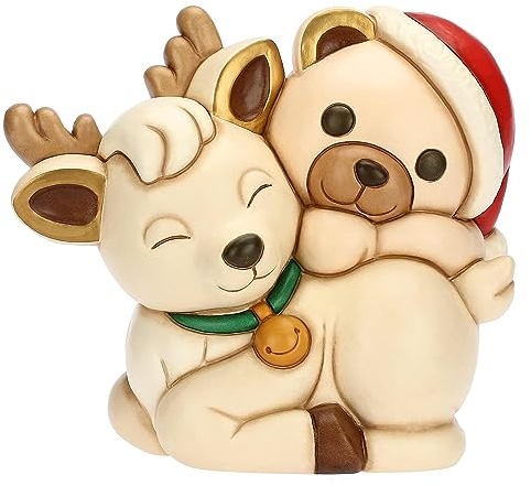 THUN - Teddy a Cavallo della Renna Robin in Ceramica Decorata a Mano, Versione Maxi, Addobbo Natalizio, Idea Regalo, 31.5x25.7x28 cm h