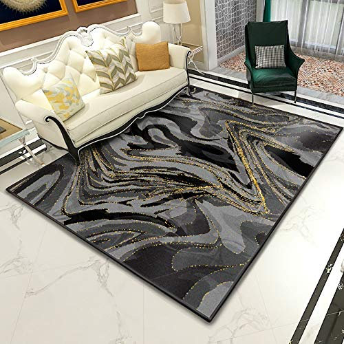 Living Room Carpet,Large Area Rug For Living Room,Abstract Abstract Ink Paint Black Gold Texture 3D Printed Carpet, With Non Slip Backing Washable Rug, For Bedroom Living Room Kitchen Floor Mat,160X