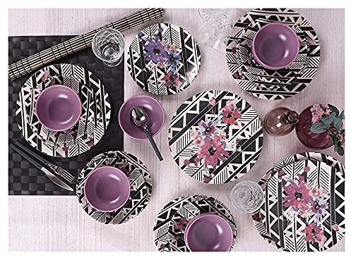 Stoneware Lilac Earthenware Dinnerware Set Compatible with 6 People 24 Pieces Dinner Cake Soup Serving Plate Vintage