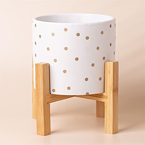 Leaf Macetas de cerámica para Interiores con Soporte de 23,5 cm, diseño de Lunares Dorados