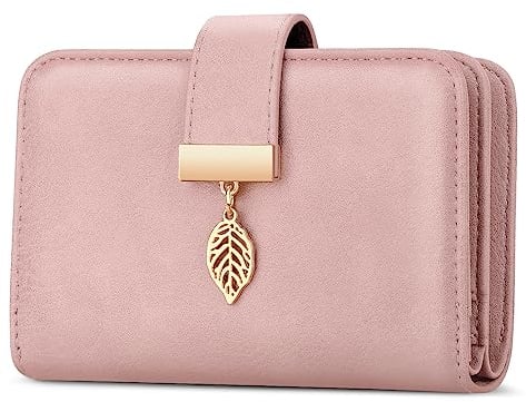 Faneam Portefeuille Femme Blocage RFID Portefeuilles en Cuir Petit Porte Monnaie avec Bracelet, Fermeture Eclair, 14 Emplacements de Cartes, Porte Carte Femme Cuir (Rose Claire)
