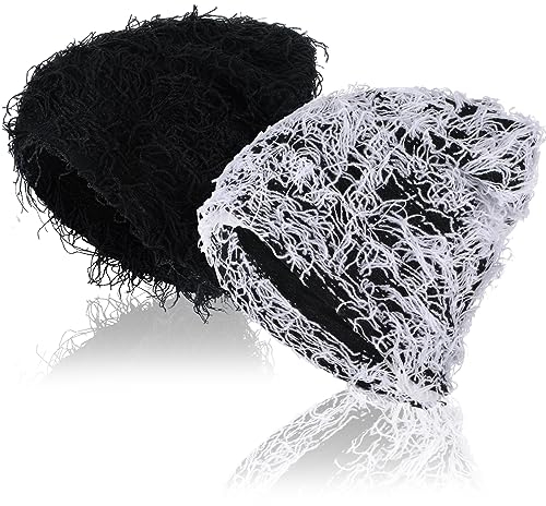 Liitrsh 2 Stück Distressed Balaclava Knitted Beanie Caps Balaclava Winter Warm Outdoor Knit Cap Thick Beanie Caps for Men Women, schwarz und weiß, Einheitsgröße