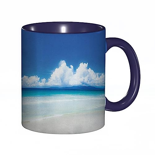 Mug porcelaine fineSaison d'été de paysage dans la plage de sable ondulée de Sunny Beach Ocean Sea Shore Fluffy Clouds |Mug humour pour collègue, amis, copains, frères et soeurs |Mug original avec