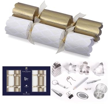 Tom Smith Pack 8 Deluxe White & Gold Leaf Design Charity Christmas Crackers