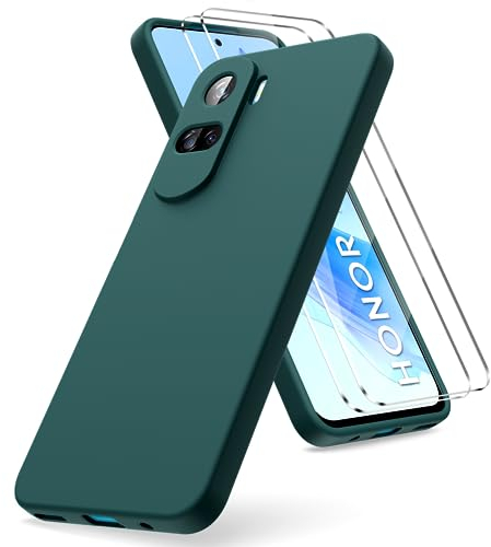 Vansdon Cover Compatibile con Honor 90 lite, 2 Pellicola Protettiva in Vetro Temperato, Gomma Gel di Silicone Liquida Antiurto Custodia - Verde Notte