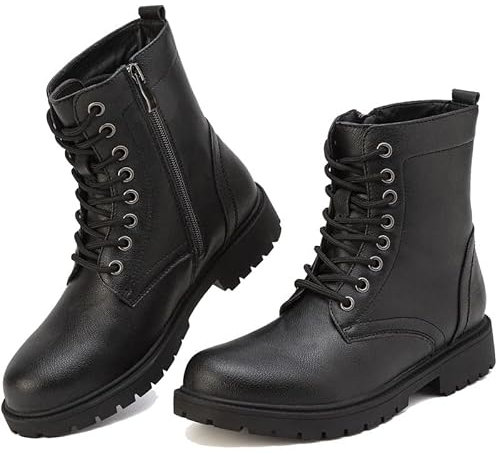 ziitop Stivali da donna impermeabili da donna neri da passeggio stivaletti da lavoro con lacci laterali con cerniera laterale da donna nero piattaforma in pelle stivaletti da passeggio, Nero , 40 EU