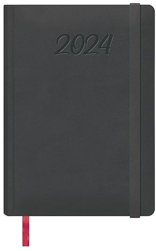 Dohe - Kalender 2024 - Tag-Seite - Größe: 15x21 cm (A5) - 336 Seiten - Eingenähter Einband - Hardcover - Schwarz - Modell Manaos
