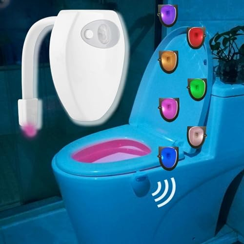 Toilette Licht WC-Nachtlicht, Led Toilettenlicht, Toilettenlicht mit Bewegungsmelder Led, 8 Farben, 2x7x5,6cm, USB Wiederaufladbar, Toilettenschüssel Nachtlicht, WC-Sitzlampe, für Badezimmer zu Hause