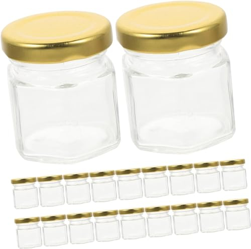VekkEr Frascos de Mermelada, frascos con Tapa, frascos de Especias, 20 Piezas Botella de Miel Hexagonal, Bote de Vidrio terrario con Tapa, Botellas de Vidrio con Tapas, frascos de Miel con cucharón