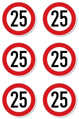 Autocollants : Ø 50 mm, 6 pièces – Panneau de signalisation StVO Z-274 rouge/blanc – Vitesse maximale/vitesse maximale – 25 km/h