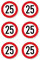 Autocollants : Ø 50 mm, 6 pièces – Panneau de signalisation StVO Z-274 rouge/blanc – Vitesse maximale/vitesse maximale – 25 km/h