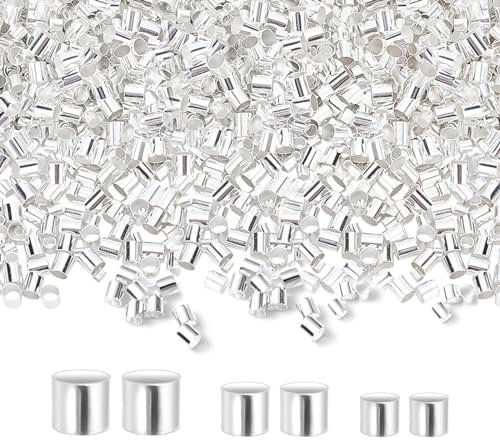 Crimp Beads for Jewellery Making, 1500pcs Crimp Tube Beads Silver 3 Sizes Crimping End Spacer Bead for DIY Jewellery Bracelets Making Accessories