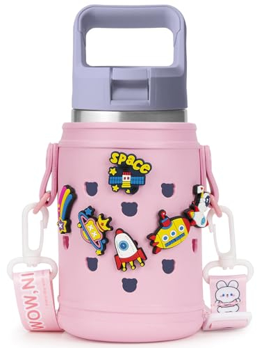 Linkidea EVA Water Bottle Carrier with Strap Compatible with YETI Rambler Jr. 12 oz, MIRA Kids 15oz, Gatorade Premium Kids Bottle 12oz, Waterbottle Sling Holder with Shoulder Strap, Pink