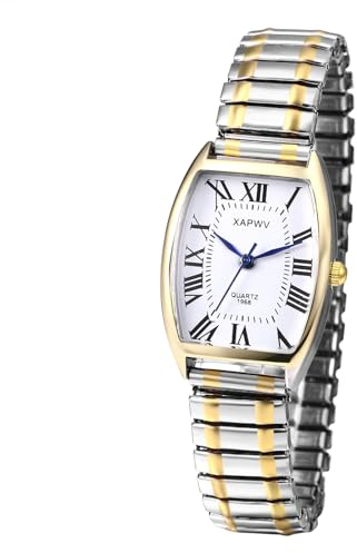 JewelryWe Uhren Damen Elastisch Edelstahl: Klassische Analog Quarz Armbanduhr Frauen Edelstahl Stretch Armband Lässige Uhr Damenuhr mit Rechteckigem Römischen Ziffern Zifferblatt