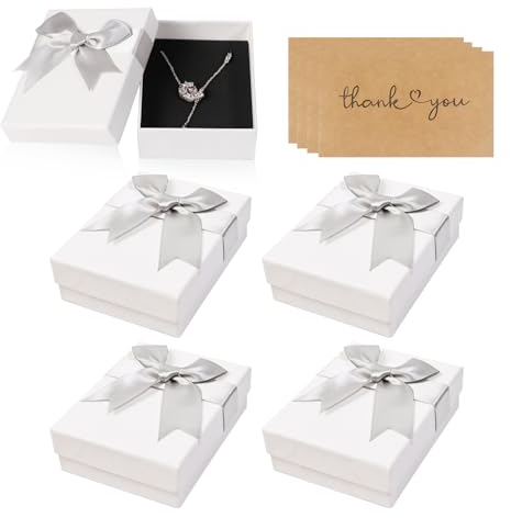 Nideen 4 Stück Schmuck Geschenkbox 9× 7× 3cm Geschenkschachtel mit Karten, Schmuckschachtel für Ohrringe Armbänder Halskette(Weiß)