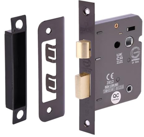 HANDLEZONE® 76mm (3 inch) Black Nickel Bathroom Lock for Internal Timber Doors, Thumbturn Locking, Reversible Latch, CE & UKCA Approved - Fire Rated - 57mm Backset