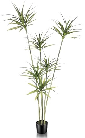 LYERSE Faux Agave Plant 7ft - Faux Tree with 6 Heads in Pot - Fake Yucca Tree for Home Decor Indoor or Outdoor Office Decoration Housewarming Gift