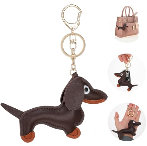 Giantree Schlüsselanhänger Dackel, Süße Welpe Hundetasche Anhänger Leder Glücksbringer Dackel Keychain Geschenke für Lieblingsmensch Frauen Männer Kinder Geburtstag Schlüsselring (dunkelbraun)
