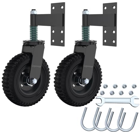 Lygoeege Zaun Tor Rad 20CM*2 für Metallrohr Tor Maximale Einzellast 275KG 360 Grad drehende Feder stoßdämpfende Heavy Duty Castors mit Schrauben und Schraubenschlüssel