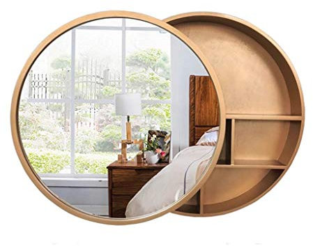 Badezimmerspiegelschrank aus massivem Holz, runder Wandspiegel, Kosmetikspiegel, Aufbewahrungslinsenschrank