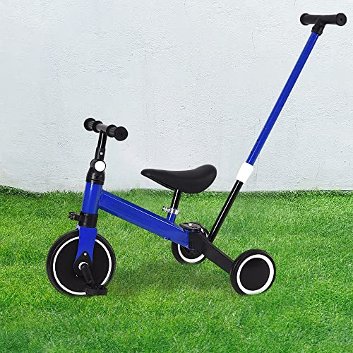 OHMG Kinderkraft Dreirad, mitwachsend, 3-in-1, Laufrad, skalierbar, Fahrrad, Kinderwagen, Skalierbar, Trike Baby, mitwachsendes Baby-Dreirad, mit abnehmbaren Pedalen (blau (4 in 1)