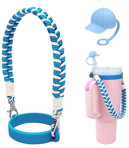 Boho Macrame Water Bottle Handle, Compatible Hydro Flask & Stanley Cup (8 to 40oz), Travel Tumbler Accessories, Coffee Mug Sling, Carrier, Holder with Strap