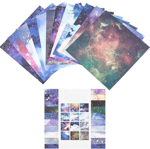 GORGECRAFT Papierblock, 15,2 x 15,2 cm, Galaxie-gemustert, einseitig, Decoupage-Karton, Hintergrundzubehör für Kartenherstellung, Schreiben, Journaling, Origami-Bastelarbeiten, 24 Blatt, 12 Stile