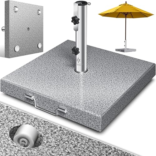 KESSER® Supporto per Ombrellone in Granito con Tubo in Acciaio Inox, Base Quadrato 30KG - per Aste di Ombrellone 16-48 mm, incl. Maniglia di Trasporto per Giardino e Balcone, Grigio