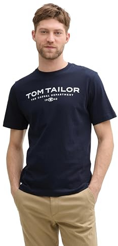 Tom Tailor Herren T-Shirt aus Baumwolle mit Logo-Print