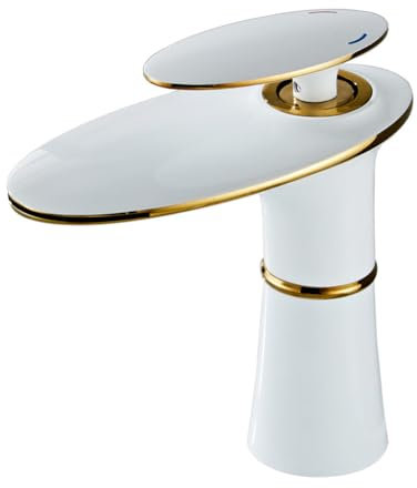 Wasserhahn Bad Wasserfall Waschtischarmatur Moderner Stil Messing Einhebel Mischbatterie Waschbecken Armatur, Badarmatur Waschtischbatterie Badezimmer, Weiß
