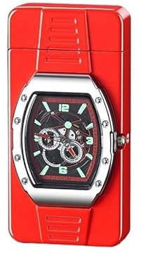 Multifunktionales Zifferblattfeuerzeug, winddichtes aufblasbares Metallfeuerzeug mit roter Flamme, Jet-Flamme-Butan-Fackelfeuerzeug mit Retro-Uhrenlünette, tragbares Zigarrenfeuerzeug, geeignet for Ke