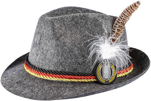COSAVOROCK Oktoberfest Bayerischer Hut Trachtenhut Tirol Mütze Tirolerhut Grau M