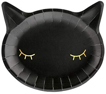 Inevitable Lot de 6 assiettes en carton Motif chat Noir 22 x 20 cm